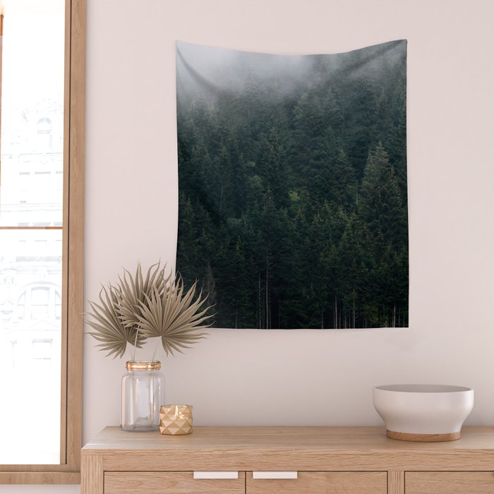 Mystic Pines - A Forest in the Fog Wall Tapestry Gallery Image 2