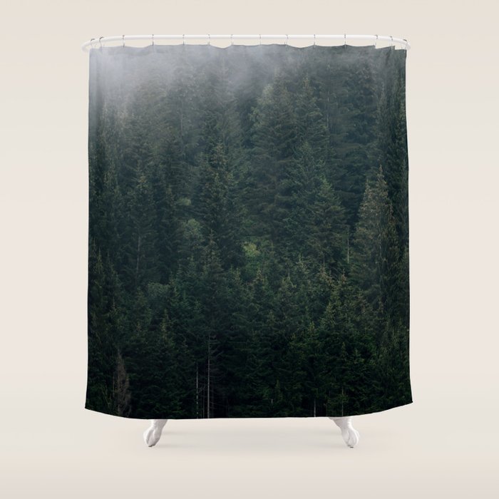 Mystic Pines - A Forest in the Fog Shower Curtain Gallery Image 1