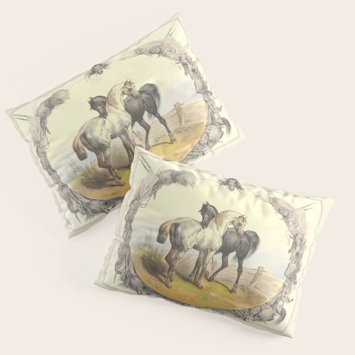 Arabian Horses - Equine Theme Vintage Illustration Pillow Sham Gallery Image 1
