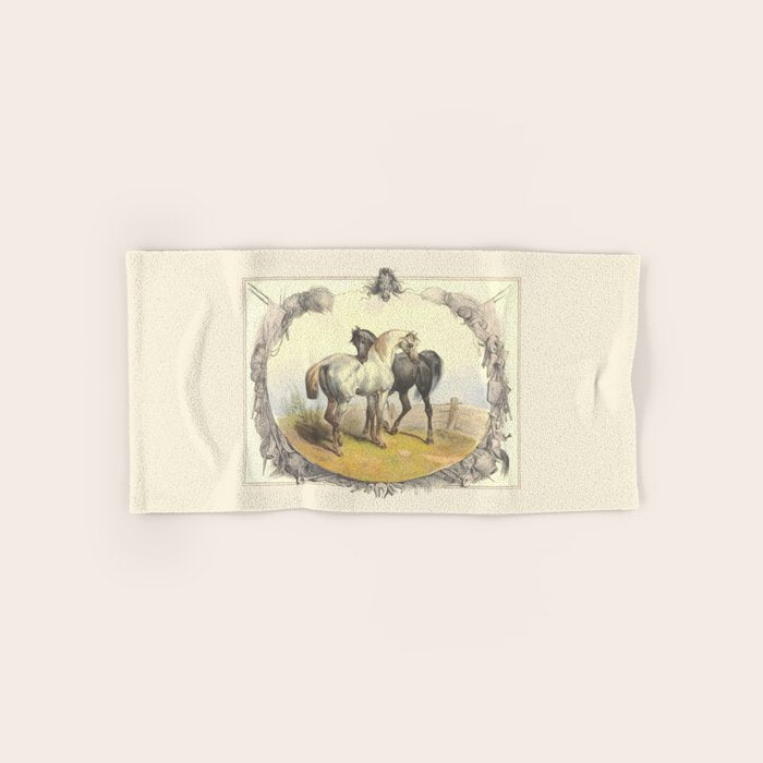 Arabian Horses - Equine Theme Vintage Illustration Bath Towel Gallery Image 1