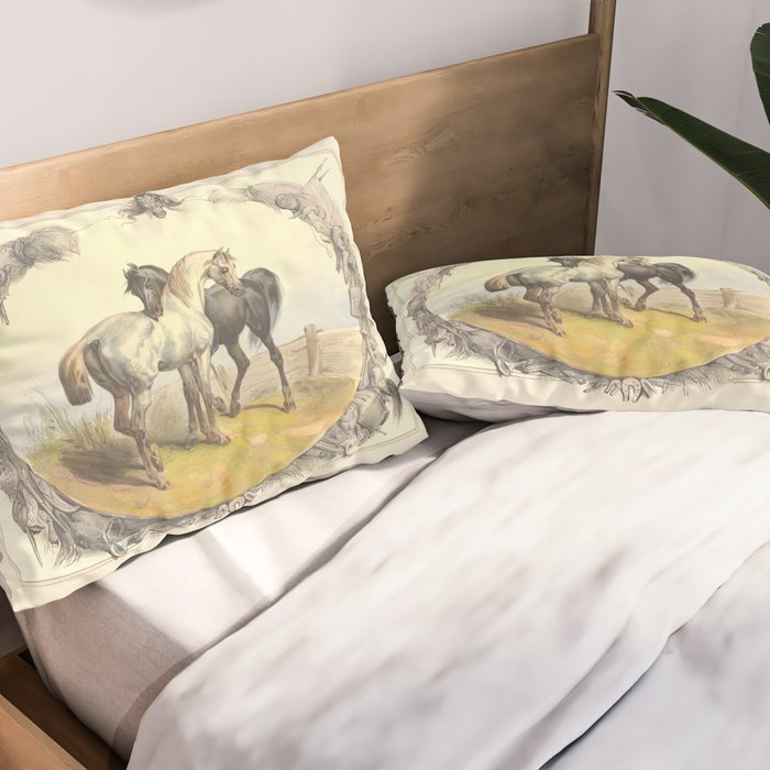 Arabian Horses - Equine Theme Vintage Illustration Pillow Sham Gallery Image 2