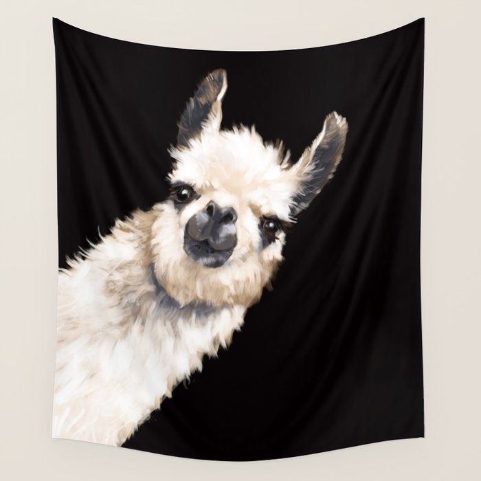 Sneaky Llama in Black Wall Tapestry Gallery Image 1