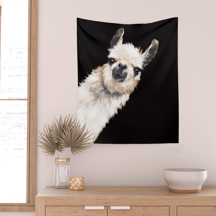 Sneaky Llama in Black Wall Tapestry Gallery Image 2
