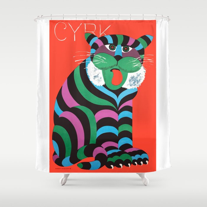 1975 CYRK Polish Circus Tiger Advertising Poster Shower Curtain Gallery Image 1