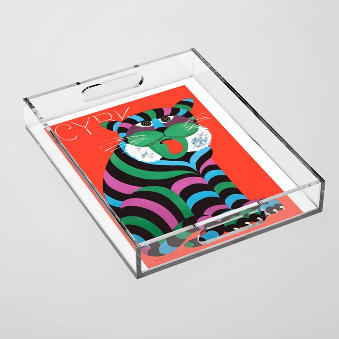 1975 CYRK Polish Circus Tiger Advertising Poster Acrylic Tray Gallery Image 1