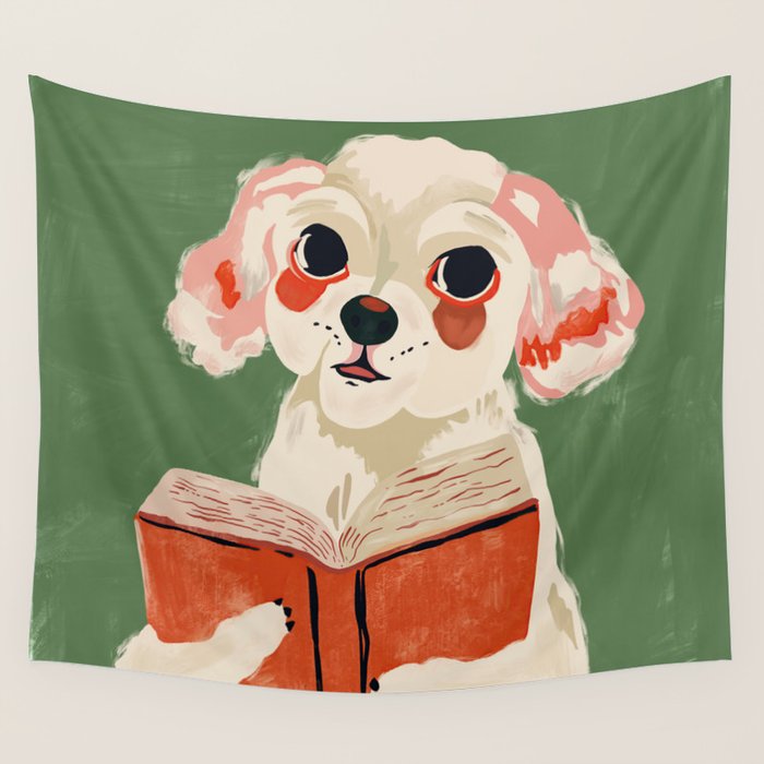 Bookish Pup Wall Tapestry Gallery Image 1
