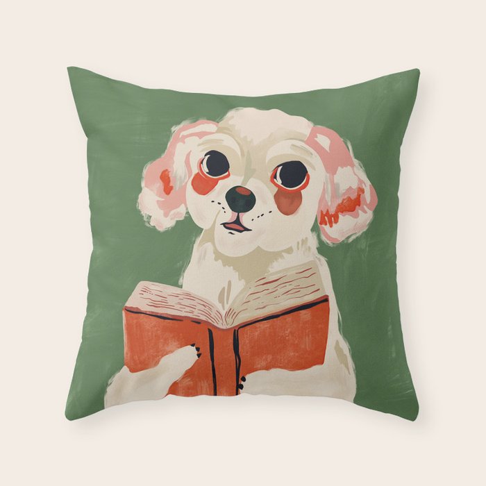 Bookish Pup Throw Pillow Gallery Image 1