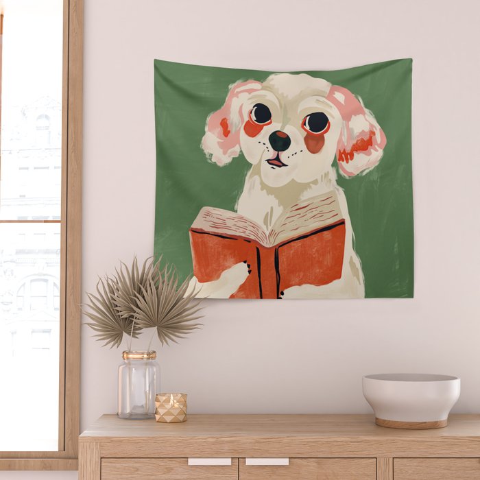 Bookish Pup Wall Tapestry Gallery Image 2