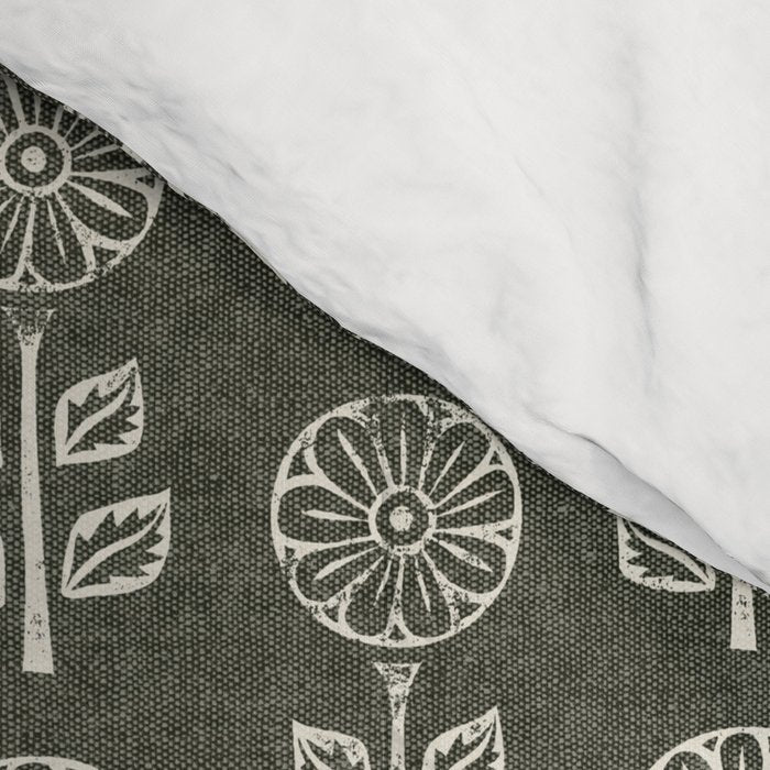 block print floral - dark olive Comforter Gallery Image 4