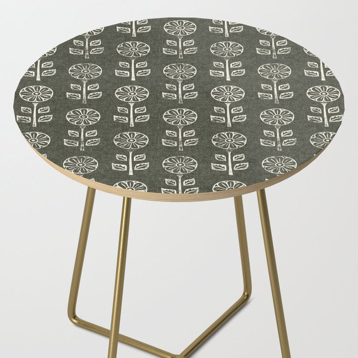block print floral - dark olive Side Table Gallery Image 2