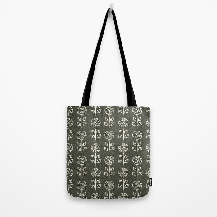 block print floral - dark olive Tote Bag Gallery Image 2