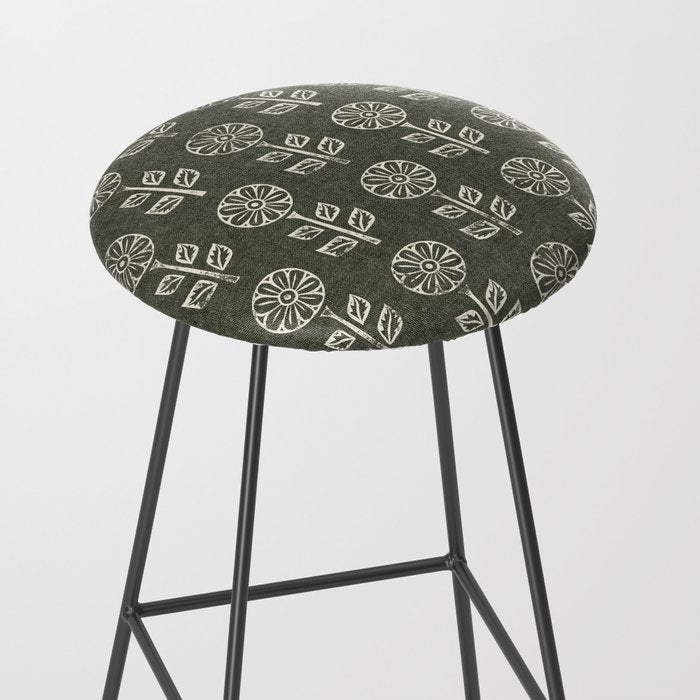 block print floral - dark olive Stool Gallery Image 2