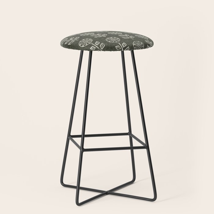 block print floral - dark olive Stool Gallery Image 1