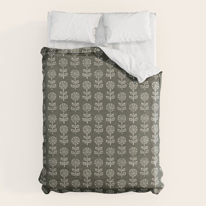 block print floral - dark olive Duvet Cover Gallery Image 6