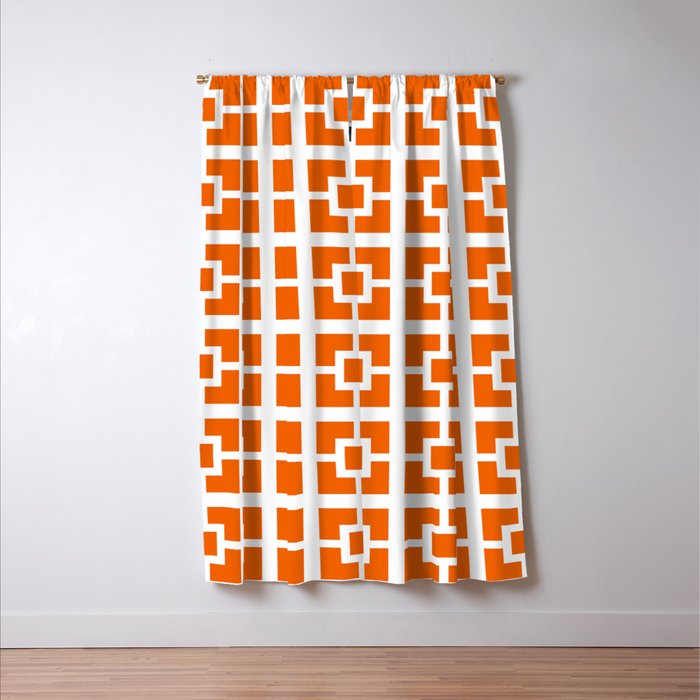 Mid Century Modern Breeze Blocks Orange and White Geometric Pattern Window Curtain Gallery Image 3