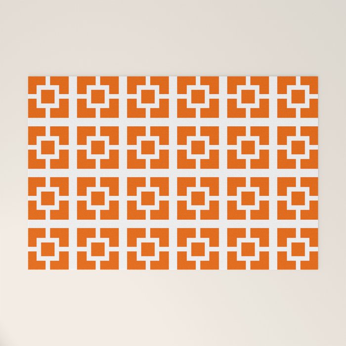 Mid Century Modern Breeze Blocks Orange and White Geometric Pattern Welcome Mat Gallery Image 1