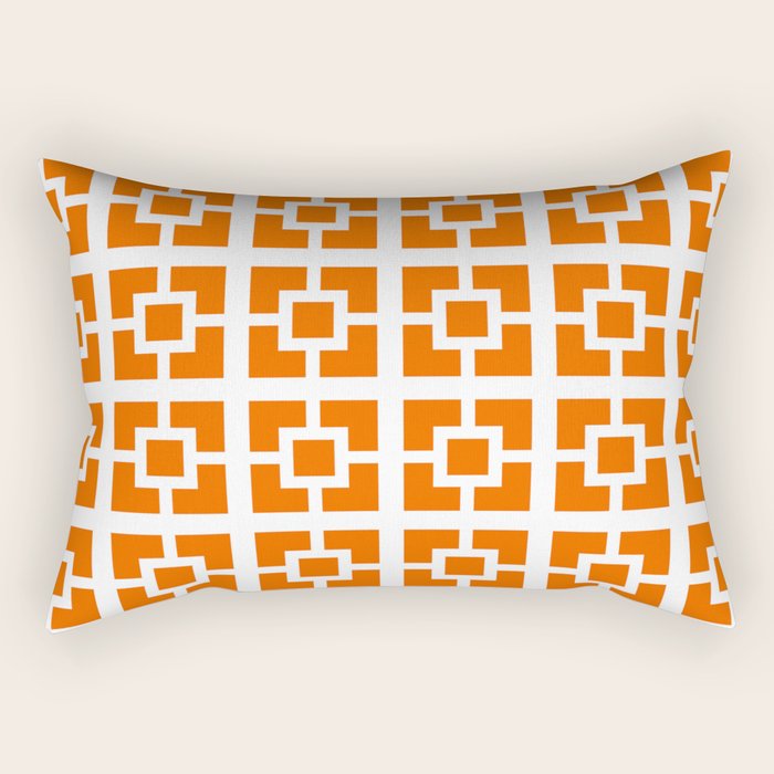Mid Century Modern Breeze Blocks Orange and White Geometric Pattern Rectangular Pillow Gallery Image 1