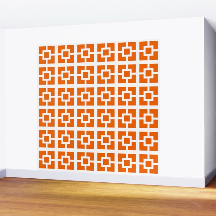 Mid Century Modern Breeze Blocks Orange and White Geometric Pattern Wall Mural Gallery Image 2