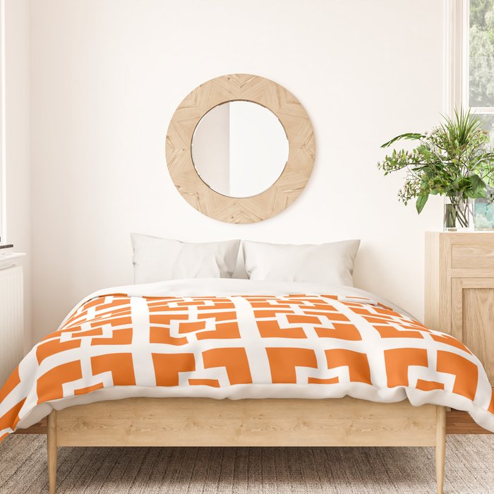 Mid Century Modern Breeze Blocks Orange and White Geometric Pattern Duvet Cover Gallery Image 3
