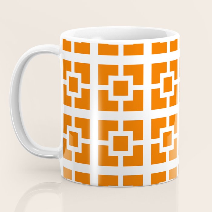 Mid Century Modern Breeze Blocks Orange and White Geometric Pattern Coffee Mug Gallery Image 3