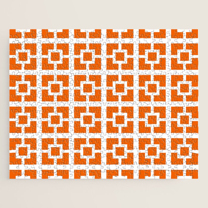 Mid Century Modern Breeze Blocks Orange and White Geometric Pattern Jigsaw Puzzle Gallery Image 1