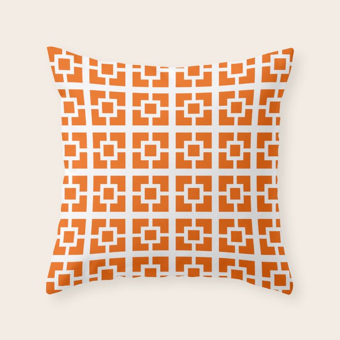 Mid Century Modern Breeze Blocks Orange and White Geometric Pattern Throw Pillow Gallery Image 6