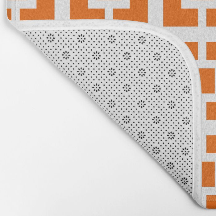 Mid Century Modern Breeze Blocks Orange and White Geometric Pattern Bath Mat Gallery Image 2