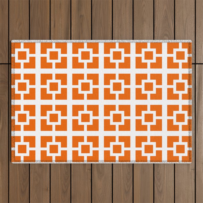 Mid Century Modern Breeze Blocks Orange and White Geometric Pattern Outdoor Rug Gallery Image 1