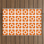 Mid Century Modern Breeze Blocks Orange and White Geometric Pattern Outdoor Rug Gallery Image 1