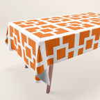 Mid Century Modern Breeze Blocks Orange and White Geometric Pattern Tablecloth Gallery Image 1