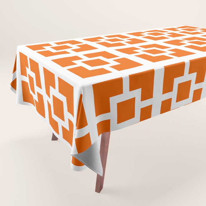 Mid Century Modern Breeze Blocks Orange and White Geometric Pattern Tablecloth Gallery Image 1