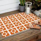 Mid Century Modern Breeze Blocks Orange and White Geometric Pattern Outdoor Rug Gallery Image 2