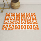 Mid Century Modern Breeze Blocks Orange and White Geometric Pattern Rug Gallery Image 1