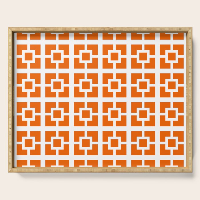 Mid Century Modern Breeze Blocks Orange and White Geometric Pattern Serving Tray Gallery Image 1