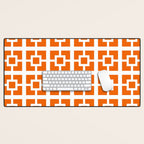 Mid Century Modern Breeze Blocks Orange and White Geometric Pattern Desk Mat Gallery Image 1