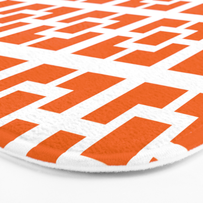 Mid Century Modern Breeze Blocks Orange and White Geometric Pattern Bath Mat Gallery Image 3