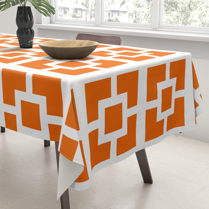 Mid Century Modern Breeze Blocks Orange and White Geometric Pattern Tablecloth Gallery Image 3