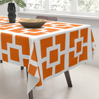 Mid Century Modern Breeze Blocks Orange and White Geometric Pattern Tablecloth Gallery Image 3