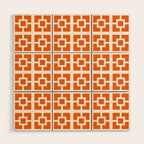 Mid Century Modern Breeze Blocks Orange and White Geometric Pattern Wood Wall Art Gallery Image 1