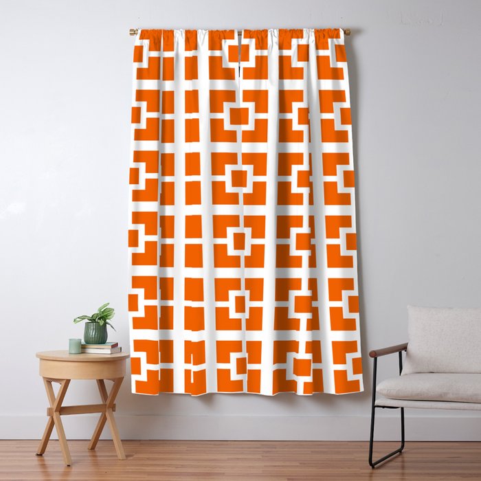 Mid Century Modern Breeze Blocks Orange and White Geometric Pattern Window Curtain Gallery Image 5