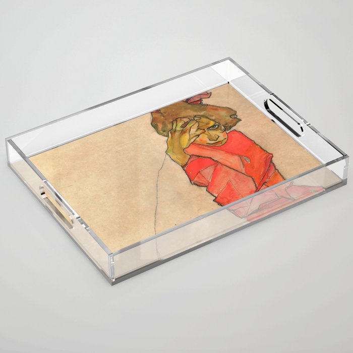 Egon Schiele "Kneeling Female in Orange-Red Dress" Acrylic Tray Gallery Image 1