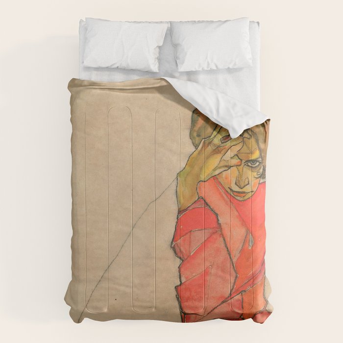Egon Schiele "Kneeling Female in Orange-Red Dress" Comforter Gallery Image 6