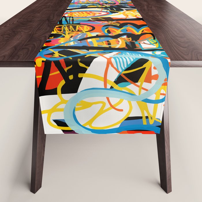 Graffiti Street Art Pattern Colorful Tribal Abstract by Emmanuel Signorino Table Runner Gallery Image 1