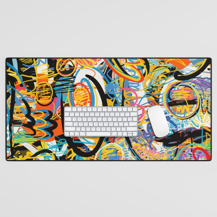 Graffiti Street Art Pattern Colorful Tribal Abstract by Emmanuel Signorino Desk Mat Gallery Image 1