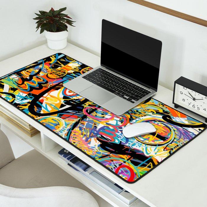 Graffiti Street Art Pattern Colorful Tribal Abstract by Emmanuel Signorino Desk Mat Gallery Image 2