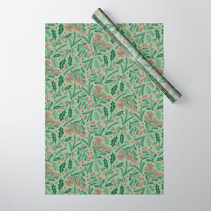 Winter Holiday Floral Wrapping Paper Gallery Image 1