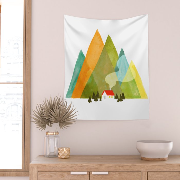 House at the foot of the mountains Wall Tapestry Gallery Image 2