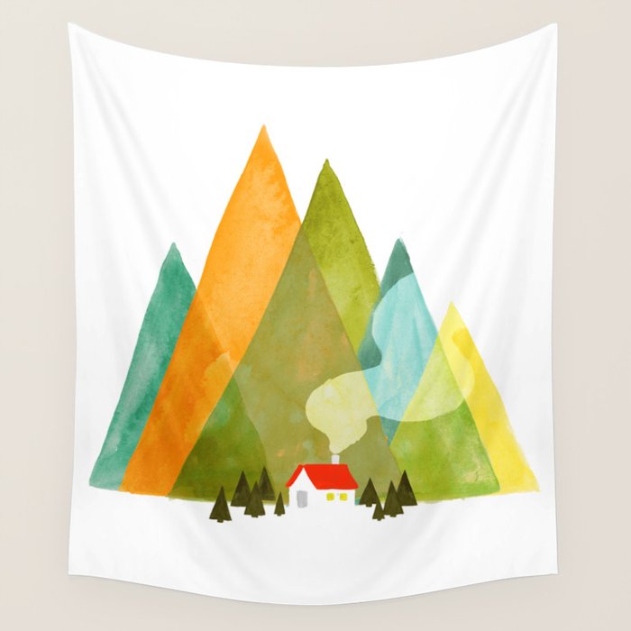 House at the foot of the mountains Wall Tapestry Gallery Image 4