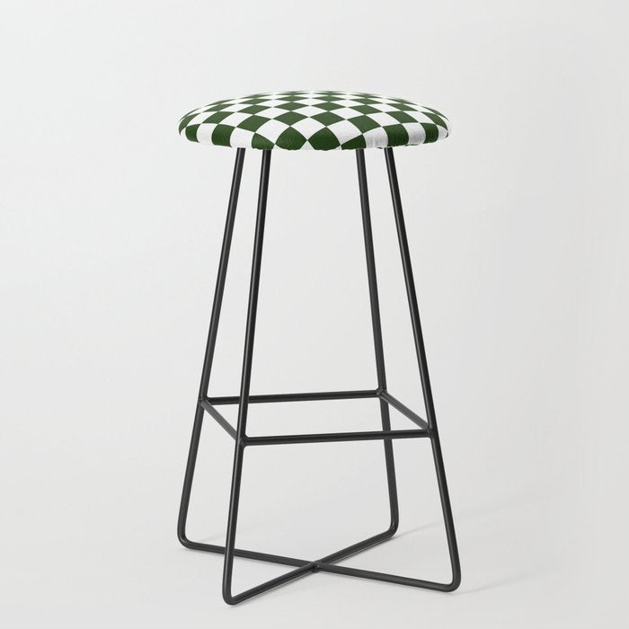 Checkerboard Check Checked Pattern in Dark Green and White Stool Gallery Image 1