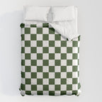 Checkerboard Check Checked Pattern in Dark Green and White Comforter Gallery Image 6